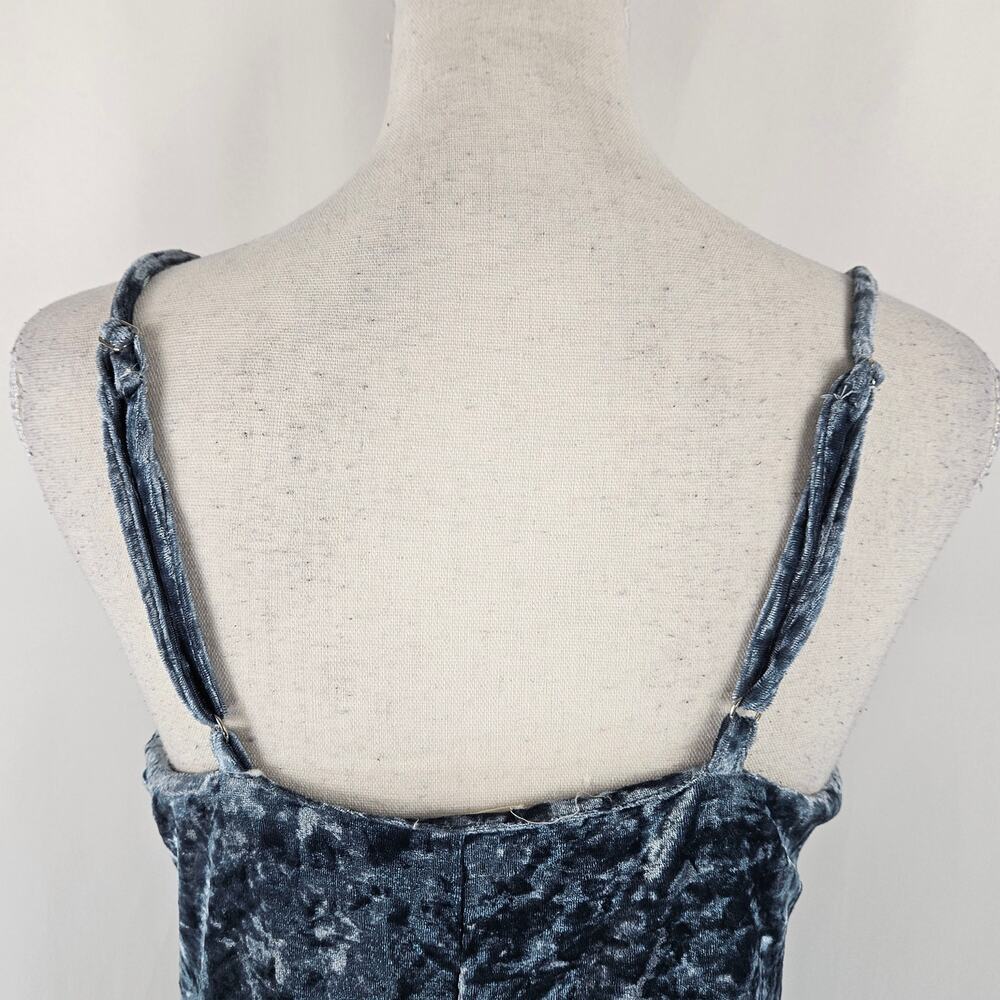 Emory Park Blue Shimmer Crushed Velvet Deep Tasseled V-Neck Stretch Mini Dress S - Picture 7 of 14